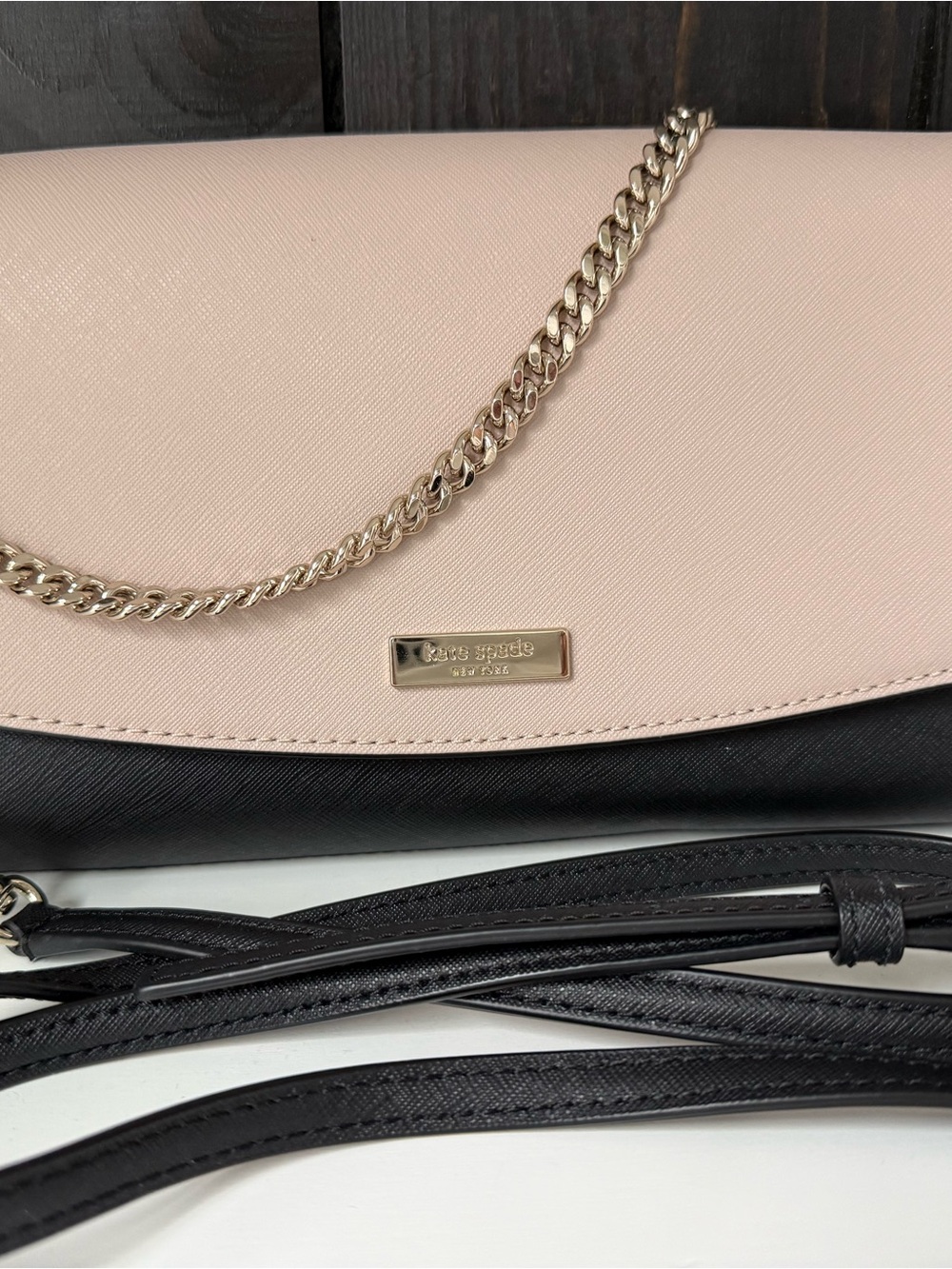 kate spade Blush Pink and Black Chain Crossbody Bag